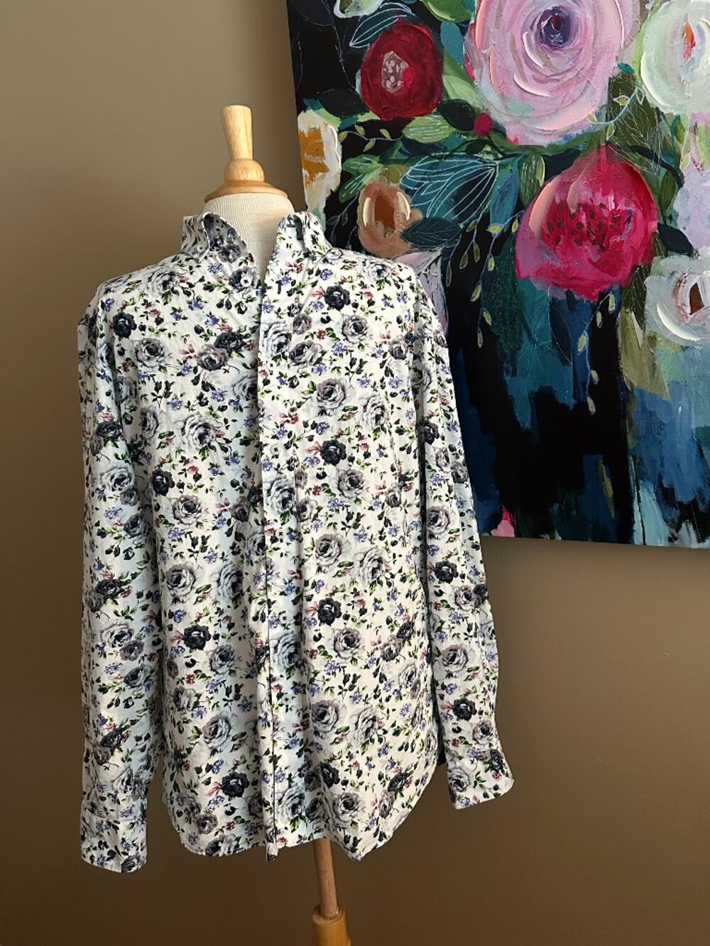 Nick Graham Modern Fit Floral Button Down Shirt 16/16.5 34/35 Cotton Dress Shirt